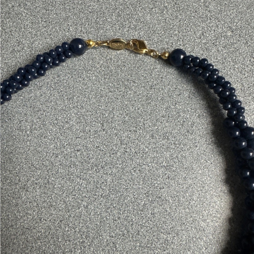 Vintage Napier Navy Blue Twisted Beaded Necklace, 17" - Picture 3 of 4